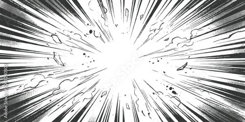 Fotografía Black and white manga style speed lines with an explosive comic book motion effe