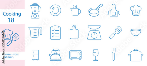 Fotografia Cooking and cuisine editable line icons set