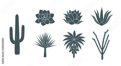 Desert Plants Silhouette Collection: Cactus, Succulents, Agave, Aloe Vector Icons