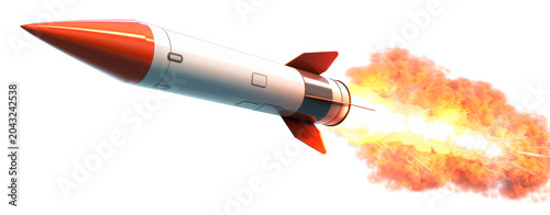Rocket launching with flames isolated on transparent background for design use