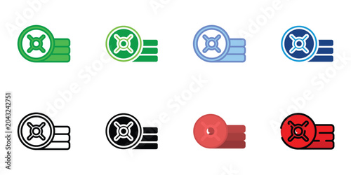 Weight Plate Stack Icon Set for Gym Fitness Equipment and Strength Training Vector Illustration