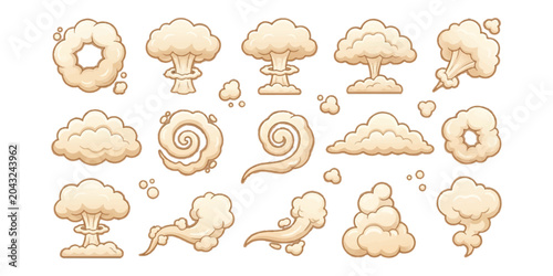 Obraz na płótnie Set of cartoon smoke and explosion effects in pixel art style for game design