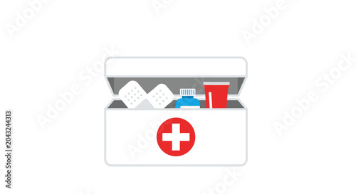 Foto First Aid Kit Open, Medical Supplies, Health Emergency, Bandages, Medicine