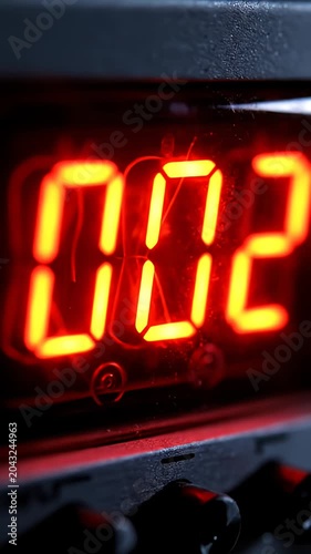 Red digital display showing the number one.