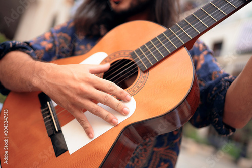 Flamenco Guitarist Hands Creating Rhythmic Spanish Music