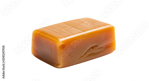 Single piece of chewy caramel candy isolated on transparent background