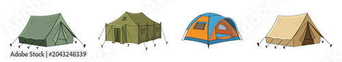 Photos Camp tent vector set – different camping tent types collection isolated on white