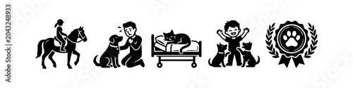 Fotografija Pet Care and Animal Welfare Distressed Hand Drawn Icon Set