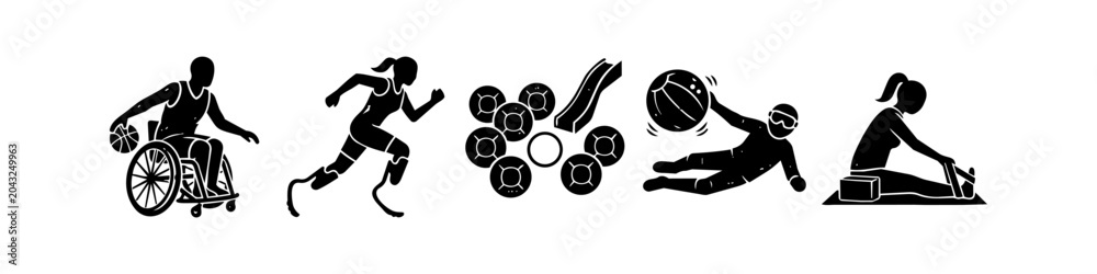 Naklejka premium Paralympic Adaptive Sports Grunge Icons Set