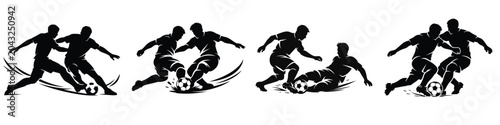 Fotografía Vector silhouette of a soccer player taking the ball from an opponent