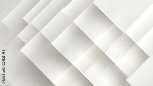 An abstract geometric backdrop of white multi-layered panels with bright light and soft shadows, creating a three-dimensional effect.