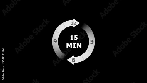Circular countdown timer showing fifteen minutes duration