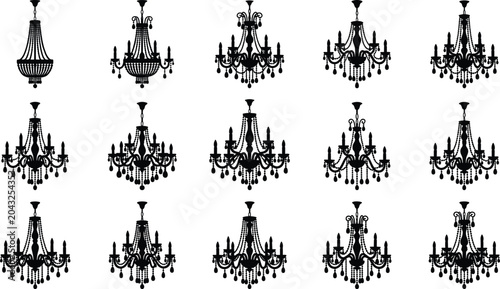 Obraz na płótnie Black silhouette collection of luxury vintage chandeliers and ornate crystal cei