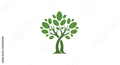 A stylized green tree logo. It has a intertwined trunk with an oval-shaped leaf-like crown on white background