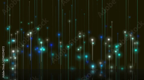 Futuristic Glowing Light Particles Rising with Vertical Neon Trails on Dark Background