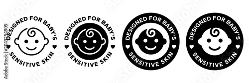Suitable for babies, children, adults label icon set. Kids and child friendly icons. Baby safe approved. Suitable for kids logo, badge, sign, symbol isolated on white background. Vector illustration.