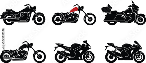 Obraz na płótnie Motorcycle silhouette vector set with chopper cruiser sportbike touring motorbik
