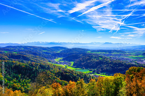 Bild auf Leinwand Alps panorama from Uetliberg, Zurich, Switzerland