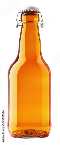 Transparent brown glass bottle with a wire bale cap in a simple design