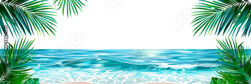 Ocean scene with clear water and palm leaves on a transparent background