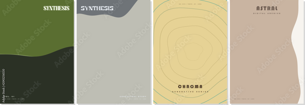 Fototapeta premium Modern minimalist poster and flyer collection featuring clean geometric compositions, editorial layouts, and contemporary aesthetics. Perfect for branding, marketing, exhibitions, print, and creative 