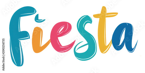 Colorful fiesta text design with bright colors and flowing letters for party celebrations