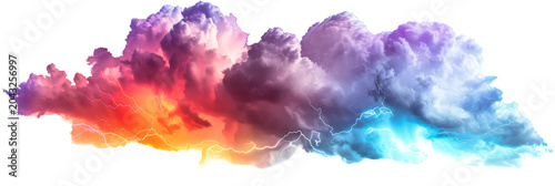Colorful cloud formation with lightning display during a storm in the sky