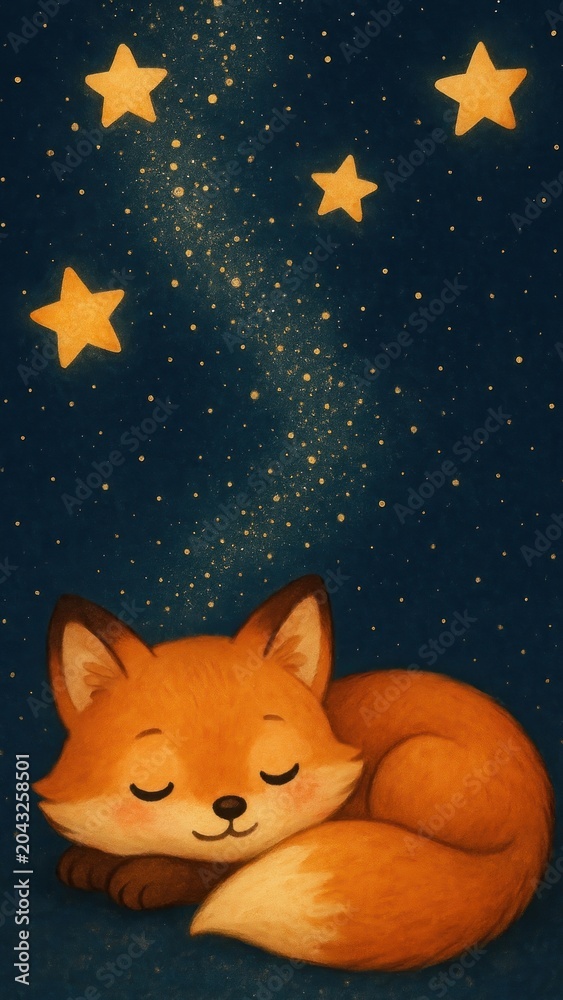 Fototapeta premium Cute fox sleeping under stars mobile wallpaper