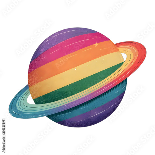 Colorful rainbow planet with rings