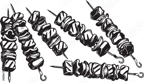Fotografija Grilled Meat Skewers Shish Kebab Vector Illustration Graphic