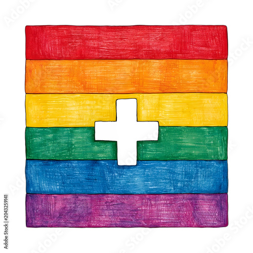 Colorful Rainbow Flag with Cross Symbol