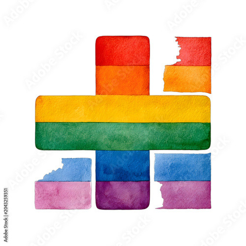 Colorful Watercolor Plus Sign with Rainbow Stripes
