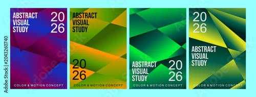 Abstract geometric flyer template set with four colorful vertical corporate poster layouts