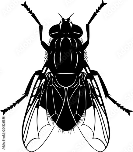 Black silhouette of a fly with wings spread