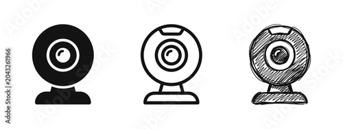 Foto Webcam Video Camera Icon Set in Three Styles - Online Meeting and Communication