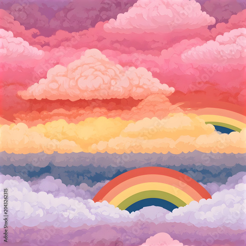 Colorful Cloudy Sky with Rainbows