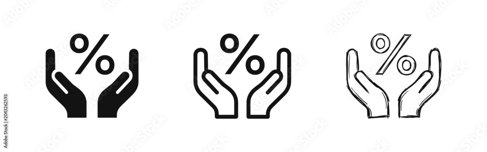 Fototapeta premium Financial Savings and Discount Icons Featuring Percent Symbol in Protective Hands