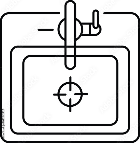 Kitchen sink with faucet top view icon, bathroom washbasin architectural layout element, modern plumbing fixture plan illustration, EPS vector file