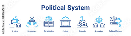 Political System web banner icon vector illustration concept for government with icon of System, Democracy, Constitution, Federal, Republic, Separation.