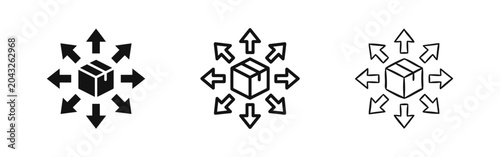 Fotografie Distribution and Logistics Icon Set with Delivery Box and Arrows