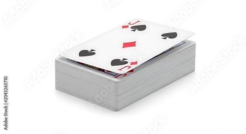 Playing cards deck with jack of spades on top isolated on white background for games and gambling concepts