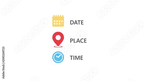 Minimal Date Place Time Icons Animation for Event Schedule and Planning