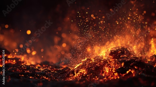 Fiery lava eruption with transparent background