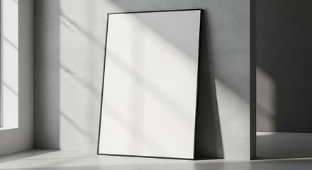 Frame stands against a concrete corner to provide a high quality interior art display mockup.