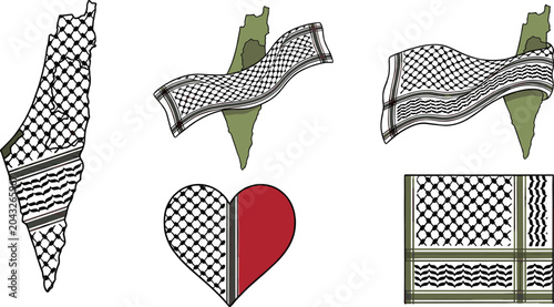 Canvastavla Palestine Map and Keffiyeh Symbol Collection Featuring Traditional Pattern, Nati