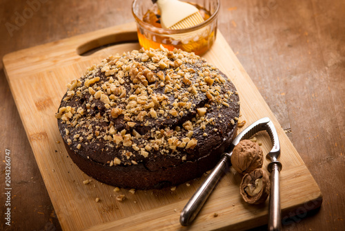 Homemade Chocolate Cake with Honey and Walnuts