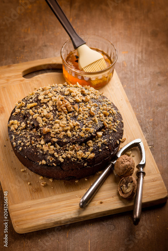 Homemade Chocolate Cake with Honey and Walnuts