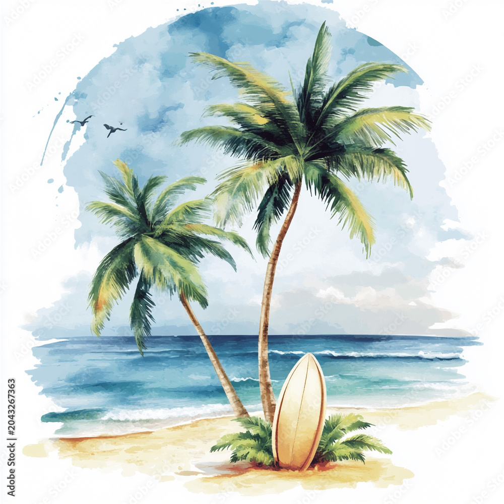 Obraz premium tropical beach with coconut palm tree and coconut