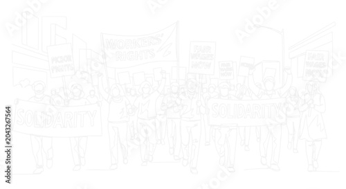 Schilderij op canvas Protestors Marching with Banners and Signs, Demonstrating for Change, Activism