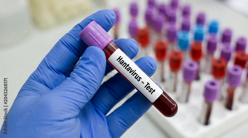 Obraz premium Hantavirus blood test for infectious disease diagnosis in a medical laboratory, crucial for public health research and advanced clinical diagnostics.